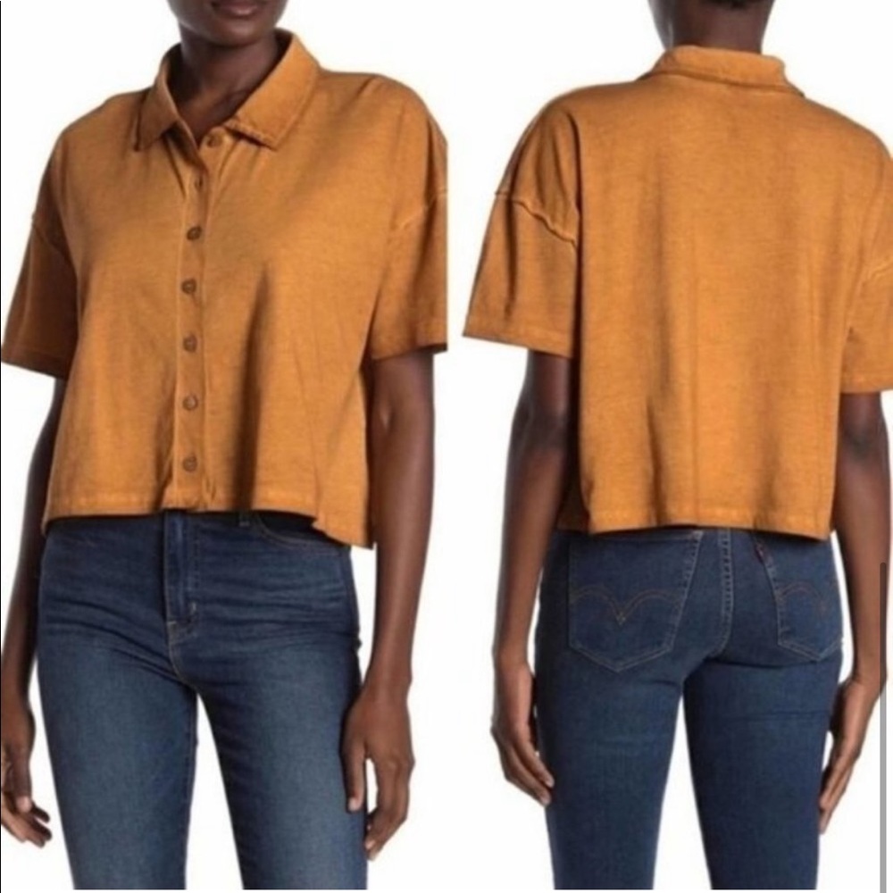 FREE PEOPLE - Weekend Rush Button Down Shirt - Copper - Picture 7 of 11